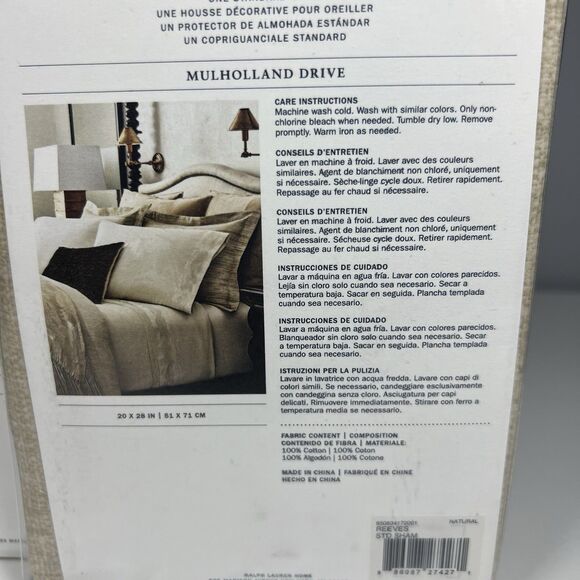 2 Ralph Lauren Mulholland Drive Reeves Standard Pillow Shams Pair Natural - Picture 4 of 5
